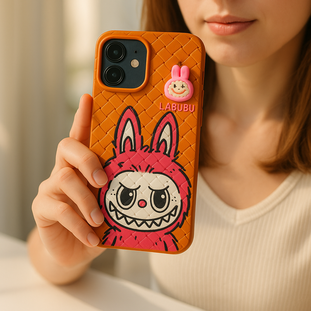 Labubu 3D Bunny Woven-Texture iPhone Case – Cute Protective Cover | Emiravaly UAE