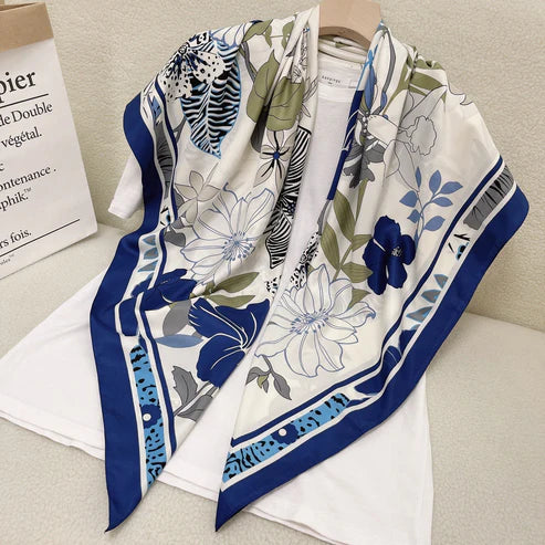 110cm Floral Twill Silk Scarf for Women – Elegant Korean Style Imitation Silk Shawl | Emiravaly UAE