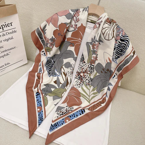 110cm Floral Twill Silk Scarf for Women – Elegant Korean Style Imitation Silk Shawl | Emiravaly UAE