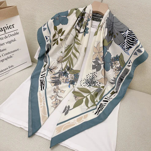 110cm Floral Twill Silk Scarf for Women – Elegant Korean Style Imitation Silk Shawl | Emiravaly UAE