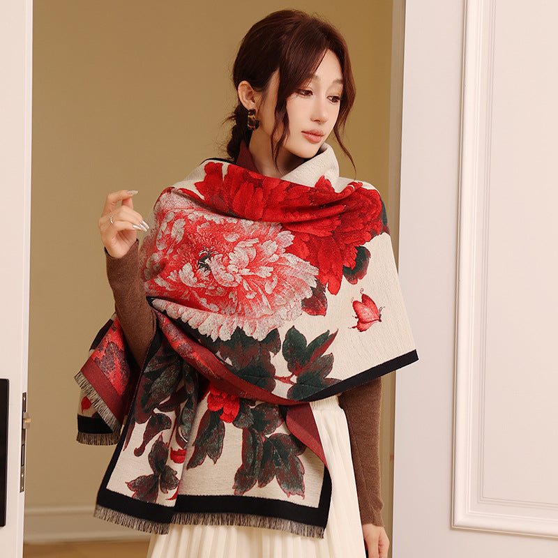 Retro Floral Warm Cashmere Scarf for Women – Thick, Soft & Stylish | Emiravaly UAE