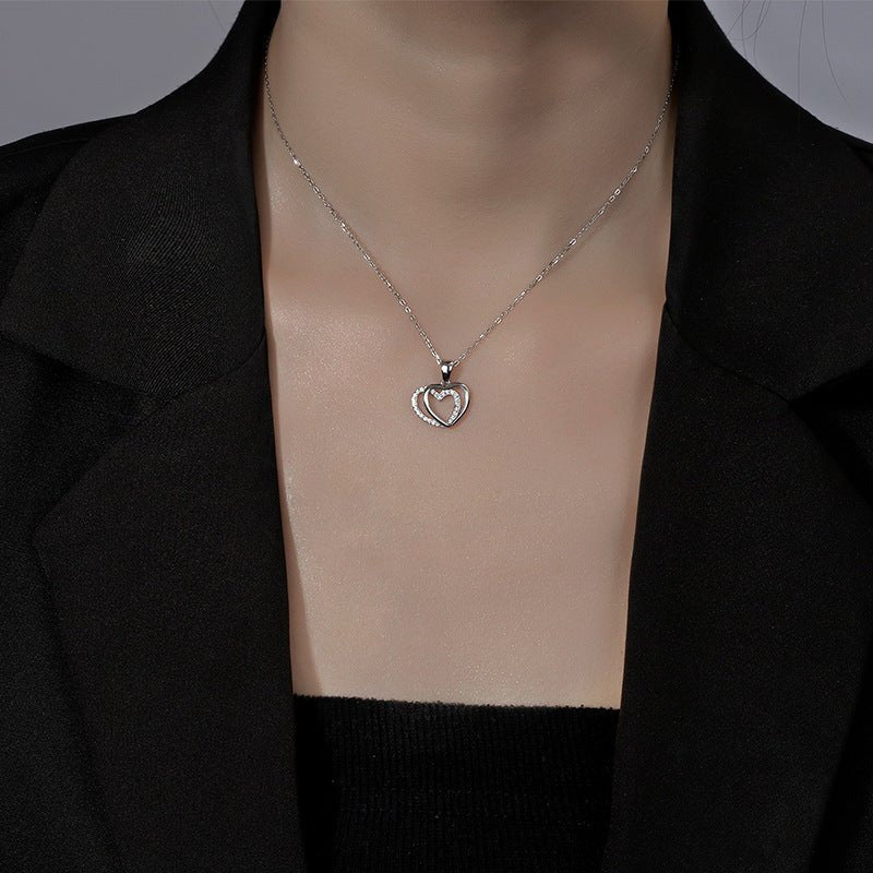 925 Sterling Silver Double Heart Necklace – Korean Love Pendant for Women | Emiravaly UAE