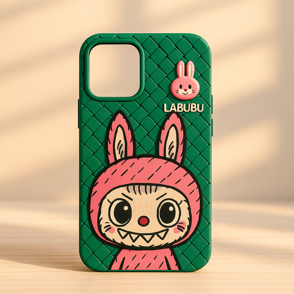 Labubu 3D Bunny Woven-Texture iPhone Case – Cute Protective Cover | Emiravaly UAE
