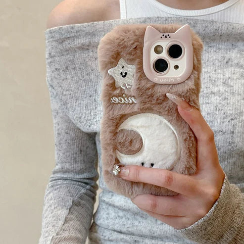 3D Furry Cartoon Phone Cases – Plush Soft Cover with Cute Embroidery UAE