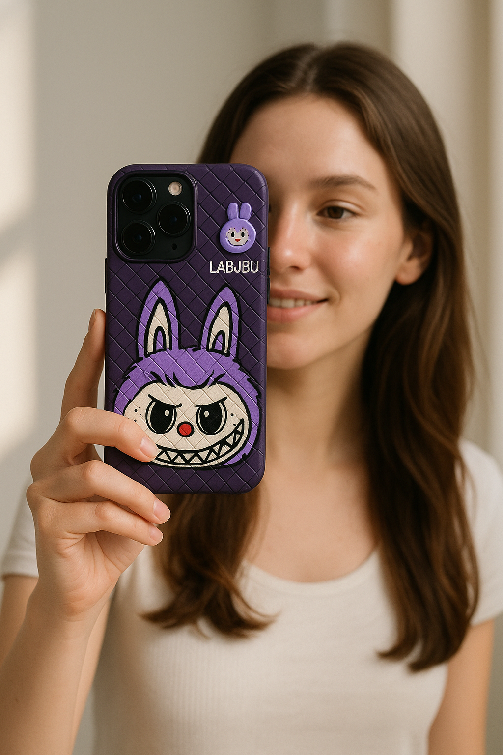 Labubu 3D Bunny Woven-Texture iPhone Case – Cute Protective Cover | Emiravaly UAE