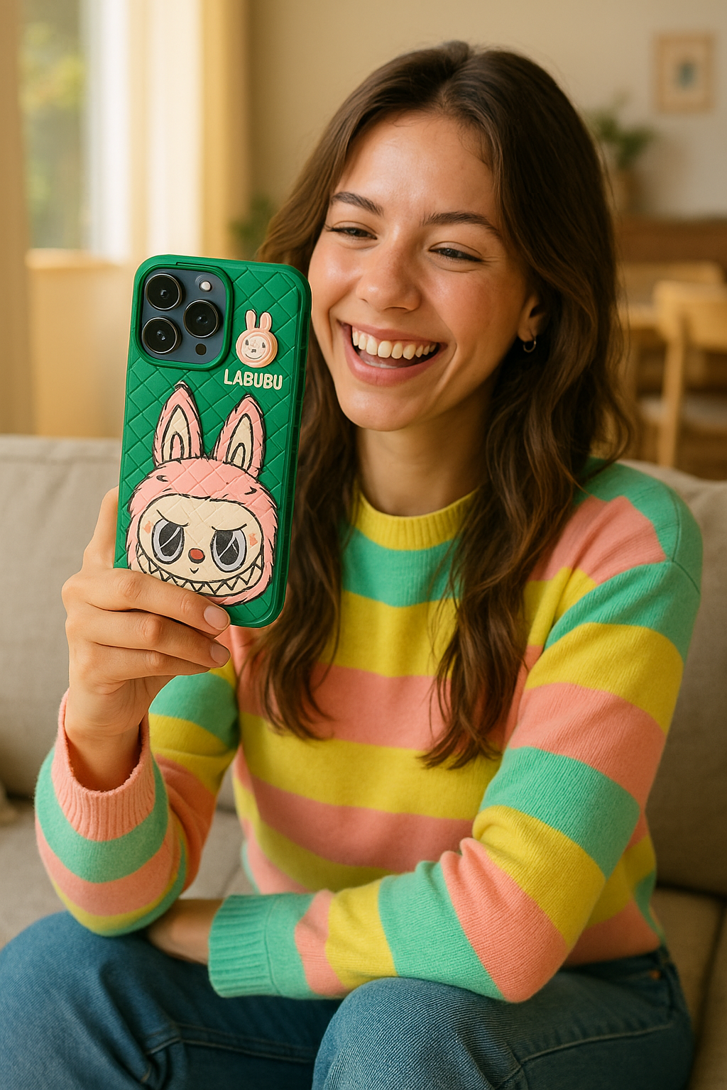 Labubu 3D Bunny Woven-Texture iPhone Case – Cute Protective Cover | Emiravaly UAE