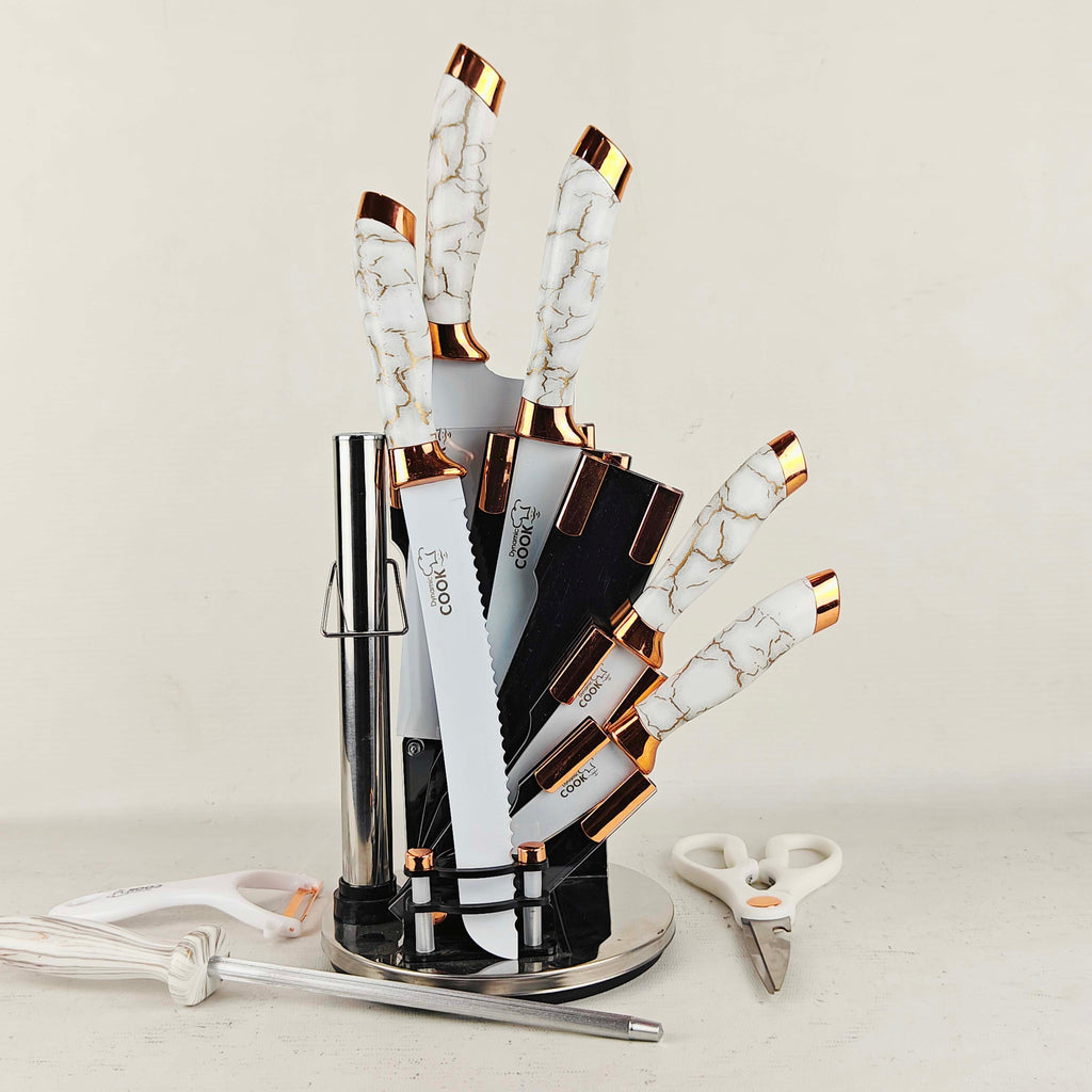 Professional Rose Gold Knife Set 6Pcs – Stylish Chef Knives with Holder | Emiravaly UAE