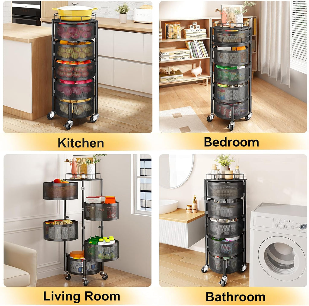 360° Rotating Fruit & Vegetable Basket with Wheels – Stylish Kitchen Storage | Emiravaly UAE