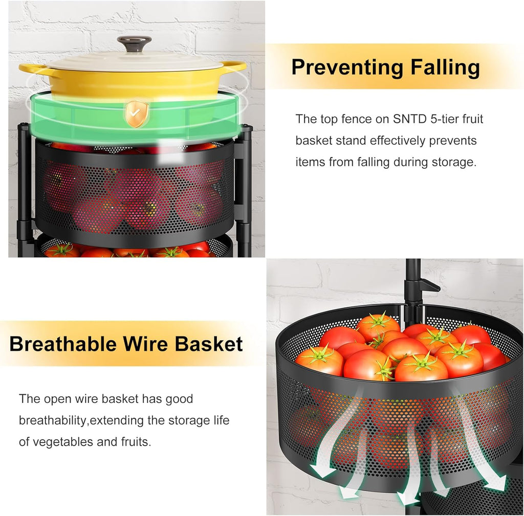 360° Rotating Fruit & Vegetable Basket with Wheels – Stylish Kitchen Storage | Emiravaly UAE