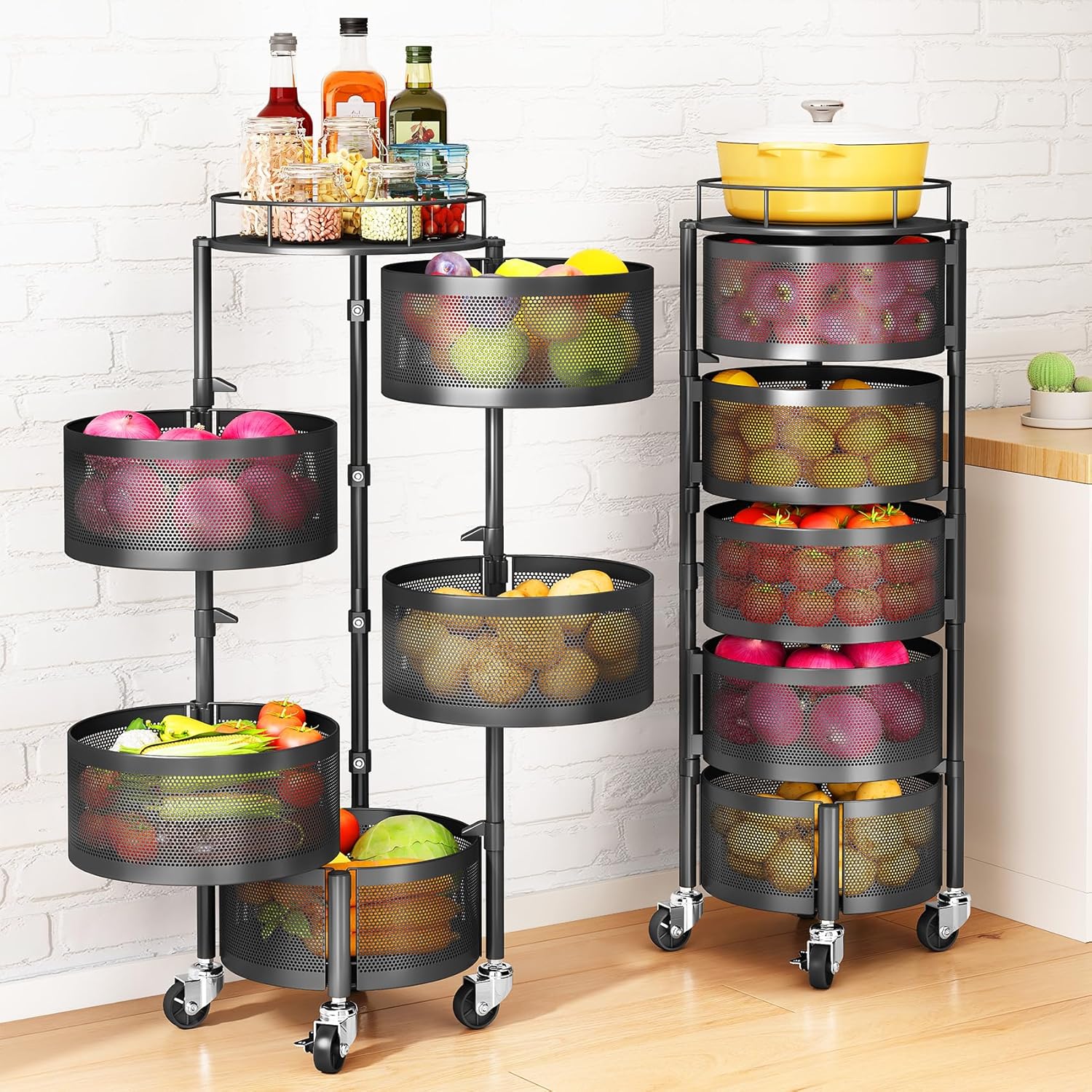 360° Rotating Fruit & Vegetable Basket with Wheels – Stylish Kitchen Storage | Emiravaly UAE