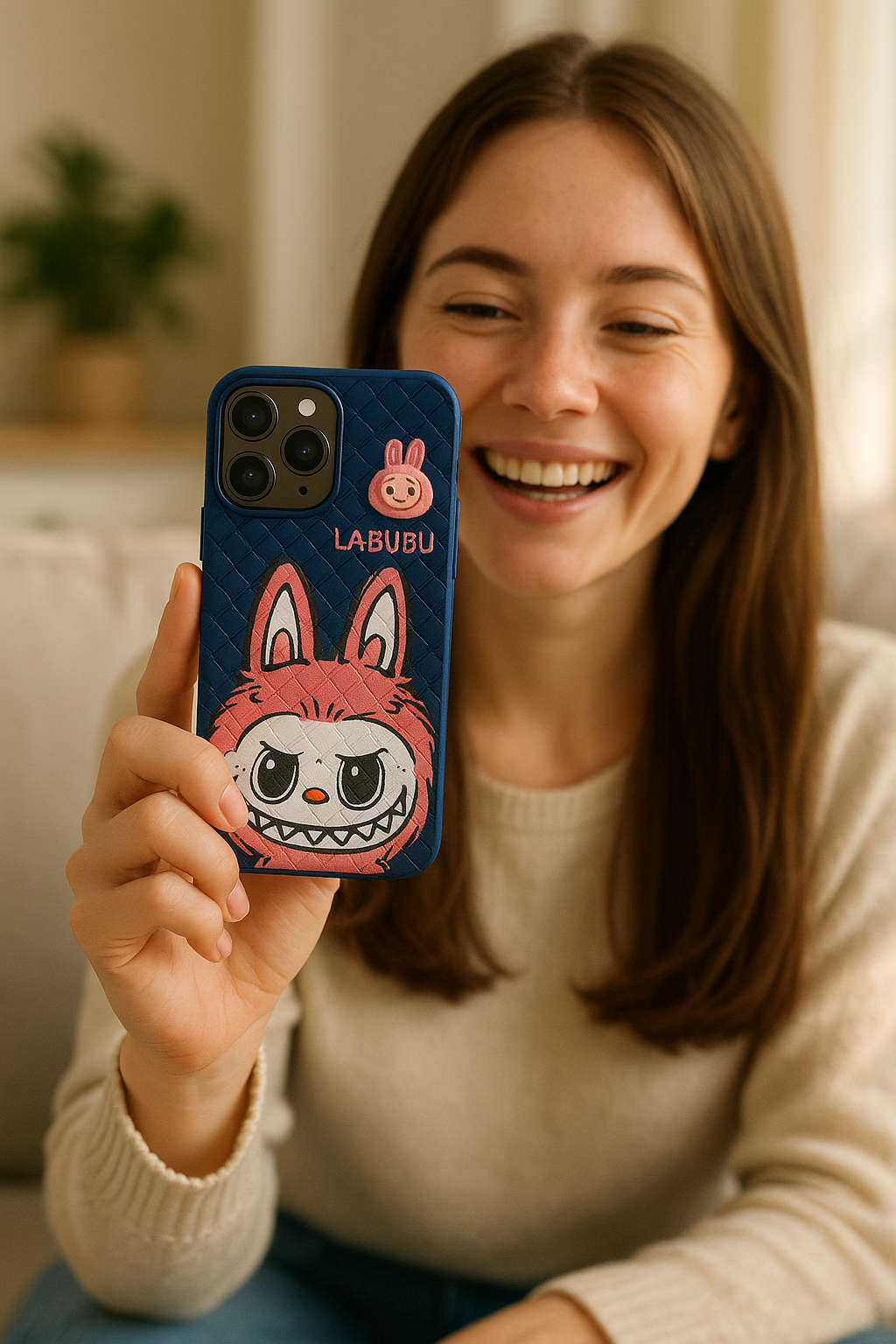 Labubu 3D Bunny Woven-Texture iPhone Case – Cute Protective Cover | Emiravaly UAE