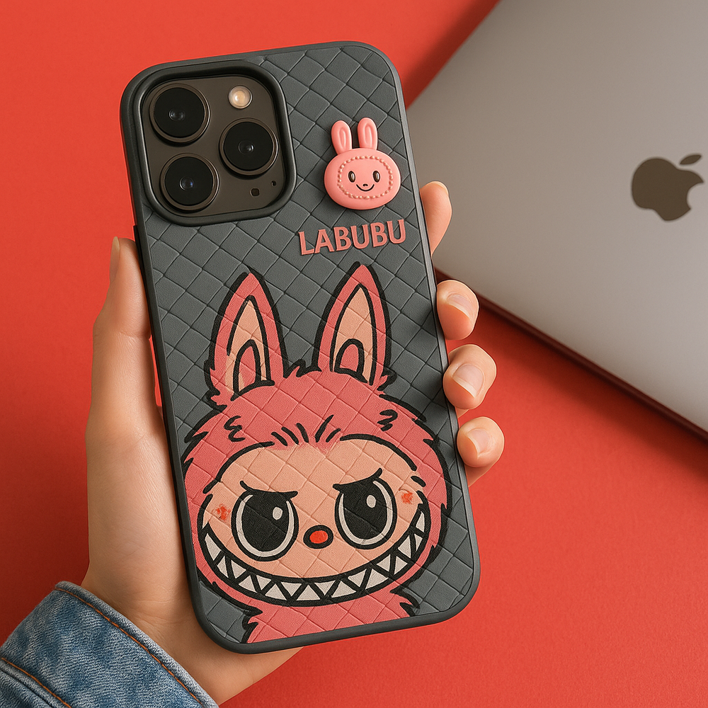 Labubu 3D Bunny Woven-Texture iPhone Case – Cute Protective Cover | Emiravaly UAE