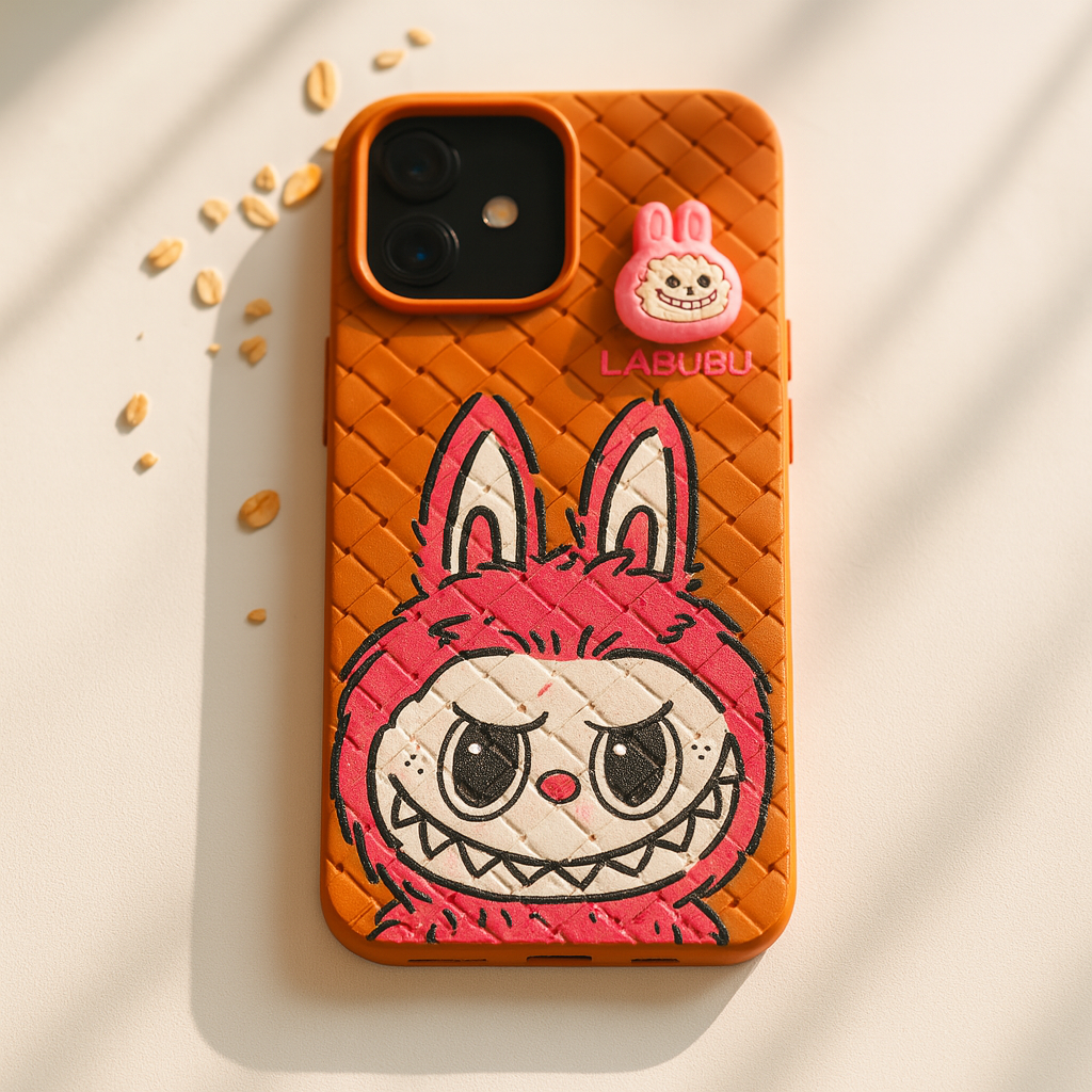 Labubu 3D Bunny Woven-Texture iPhone Case – Cute Protective Cover | Emiravaly UAE