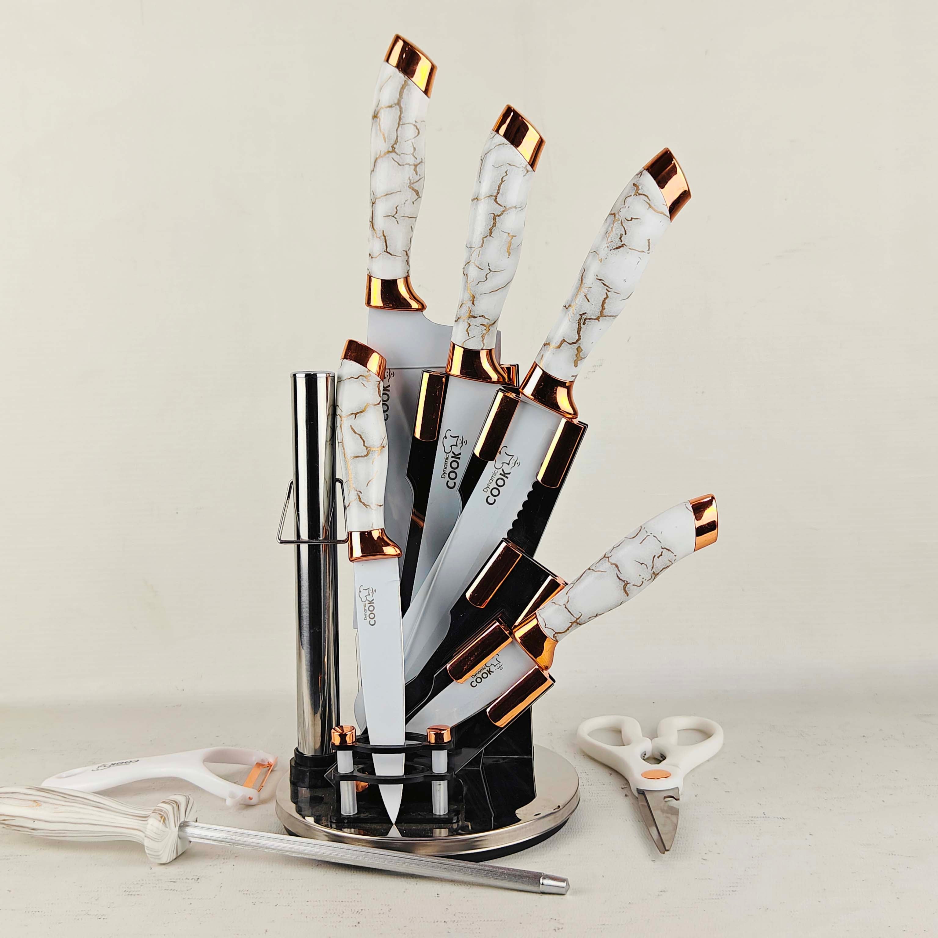 Professional Rose Gold Knife Set (6Pcs) – Stylish Chef Tools with Holder