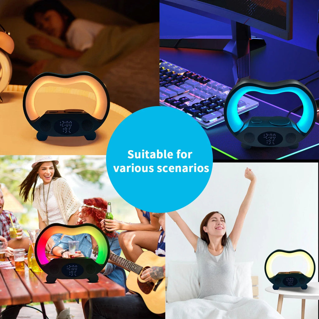 Collage of a glowing device in various settings with text 'Suitable for various scenarios. Emiravalyuae