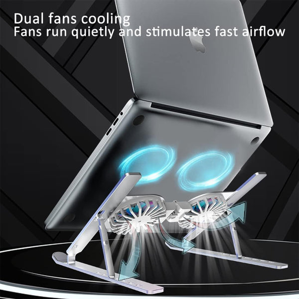Foldable Dual Fan Laptop Cooling Stand – Silent Cooling for Work & Gaming