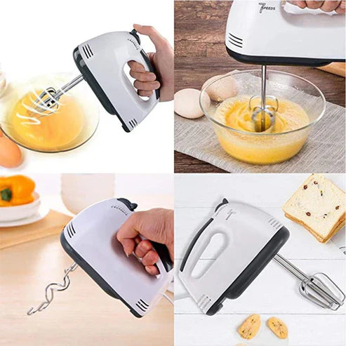 Hand mixer being used to whip eggs and mix ingredients in a bowl, with close-up shots of the mixer in action. Emiravaly uae