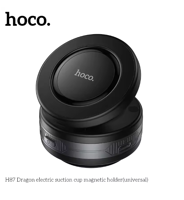 Black electric suction cup magnetic holder with 'hoco.' branding on a white background