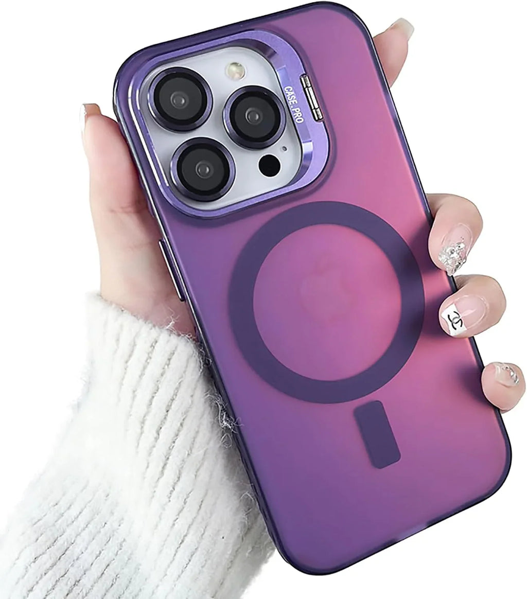 Purple phone case with a magnetic design held by a hand Emiravaly uae