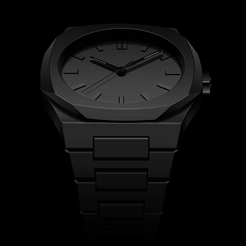 Black wristwatch with a dark background