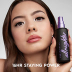 Woman holding a makeup product with '16HR STAYING POWER' text Emiravaly 