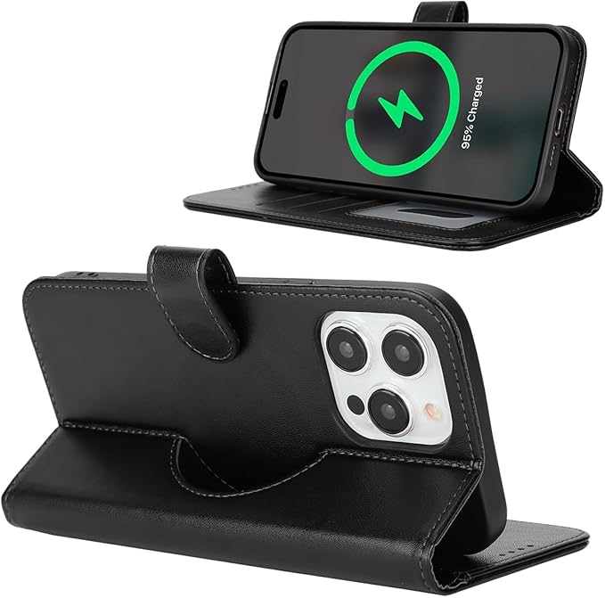 ZHUSE Wallet Wireless Power Bank – Premium Leather Magnetic Charger Wallet (Brown & Black Edition)