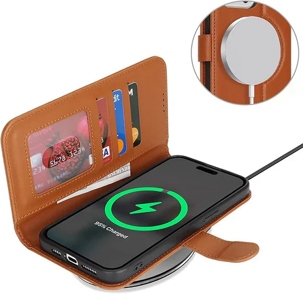 ZHUSE Leather Wallet Wireless Power Bank – MagSafe Magnetic Charger | Brown & Black | Emiravaly UAE