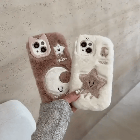 3D Furry Cartoon Phone Cases – Plush Soft Cover with Cute Embroidery UAE
