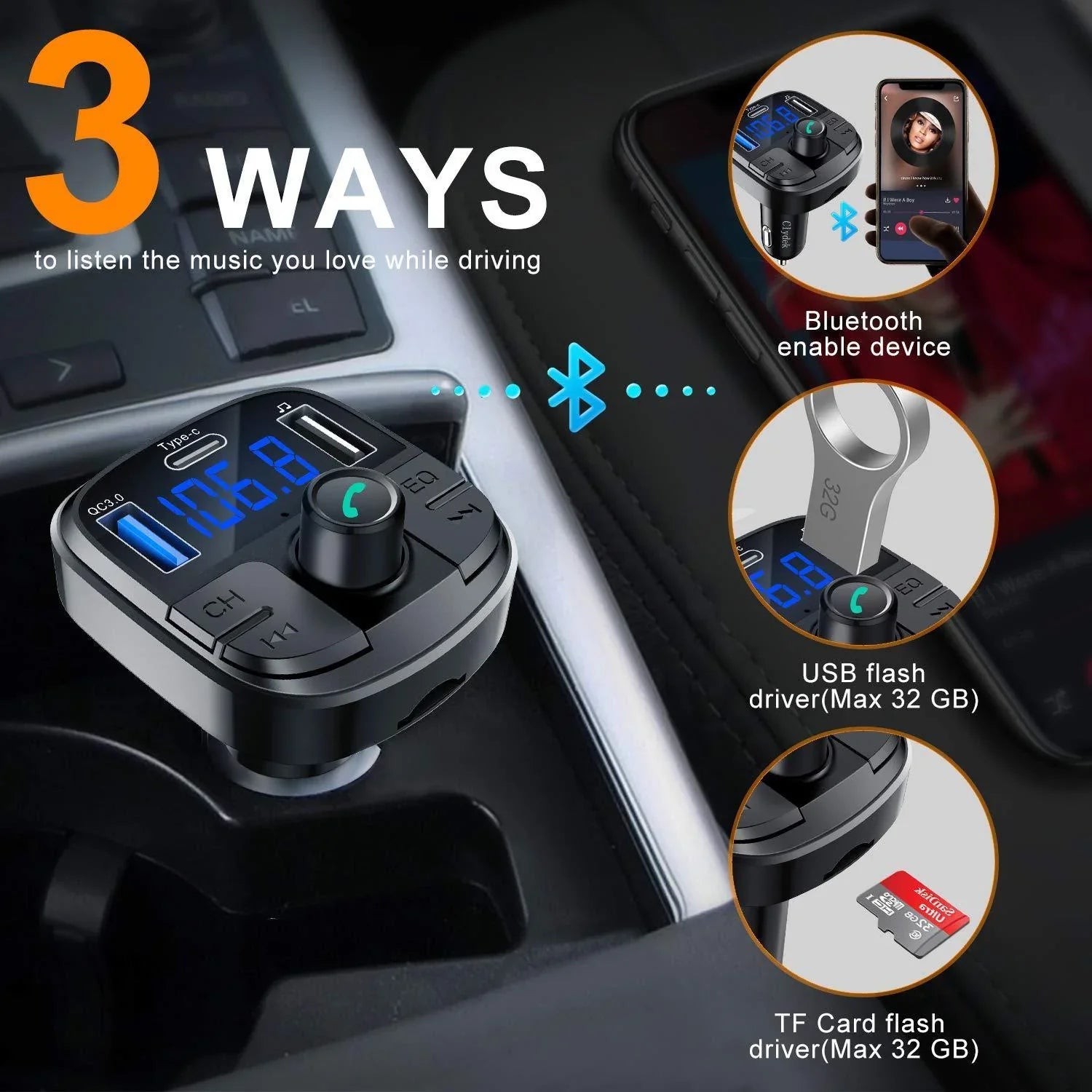 Car MP3 Bluetooth FM Transmitter – USB Charger with FM Modulator | Emiravaly UAE