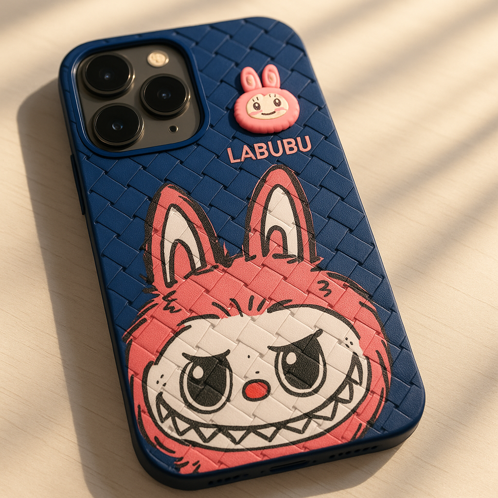 Labubu 3D Bunny Woven-Texture iPhone Case – Cute Protective Cover | Emiravaly UAE