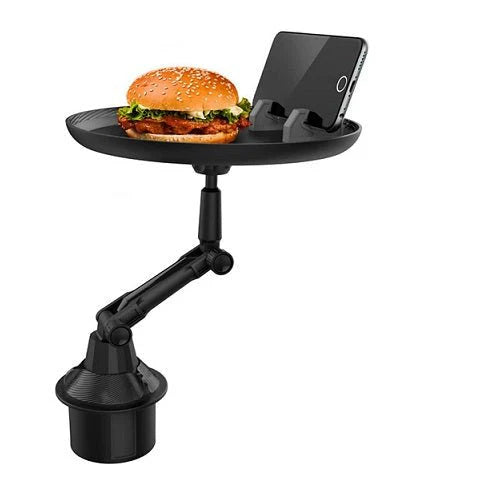 3-in-1 Car Cup Holder Food Tray with Phone Stand – Swivel Design | Emiravaly UAE