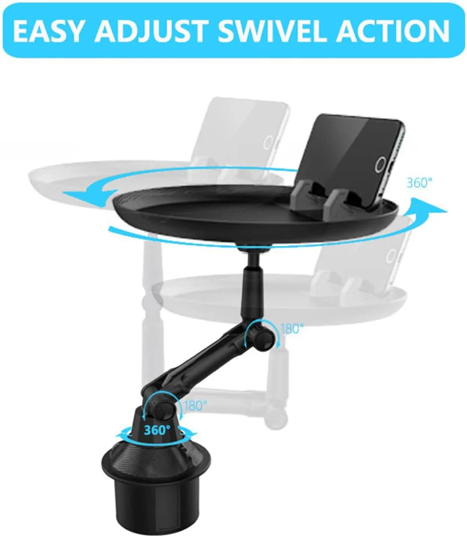 3-in-1 Car Cup Holder Food Tray with Phone Stand – Swivel Multifunctional Car Organizer | Emiravaly UAE