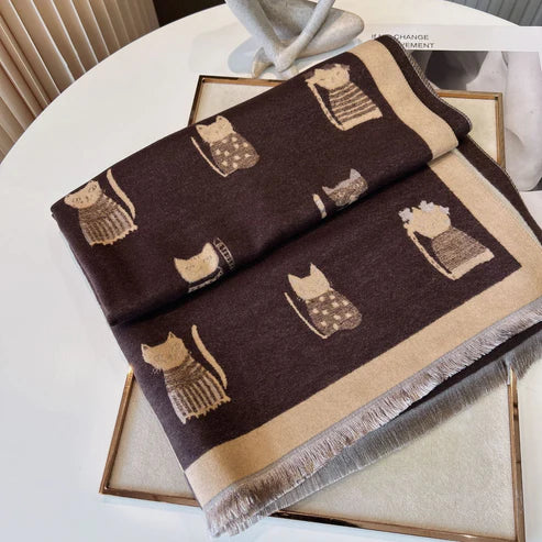 Cute Kitten Plaid Cashmere Shawl Scarf – Soft, Warm & Stylish Winter Wrap | Emiravaly UAE