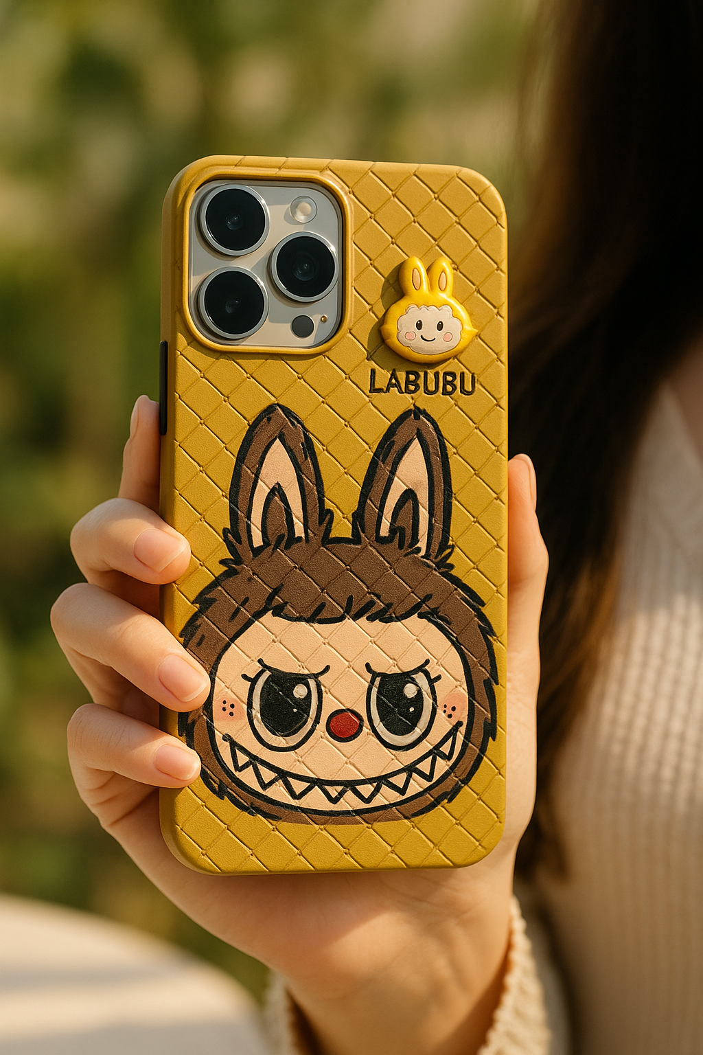 Labubu 3D Bunny Woven-Texture iPhone Case – Cute Protective Cover | Emiravaly UAE