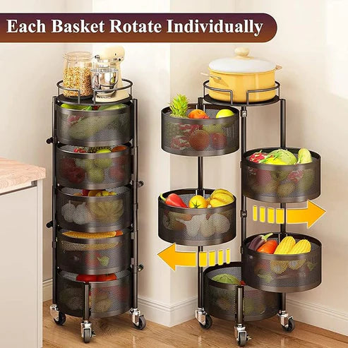 360° Rotating Fruit & Vegetable Basket with Wheels – Stylish Kitchen Storage | Emiravaly UAE