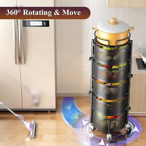 360° Rotating Fruit & Vegetable Basket with Wheels – Stylish Kitchen Storage | Emiravaly UAE