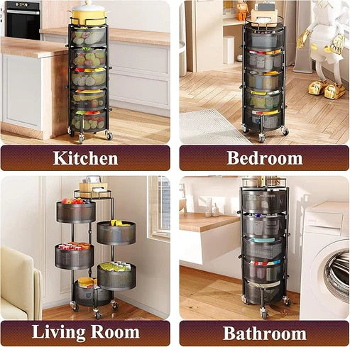 360° Rotating Fruit & Vegetable Basket with Wheels – Stylish Kitchen Storage | Emiravaly UAE