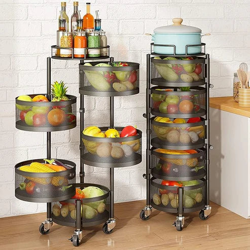 360° Rotating Fruit & Vegetable Basket with Wheels – Stylish Kitchen Storage | Emiravaly UAE