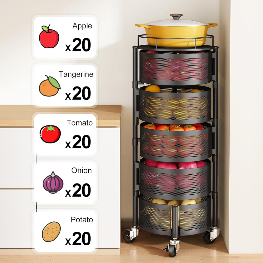 360° Rotating Fruit & Vegetable Basket with Wheels – Stylish Kitchen Storage | Emiravaly UAE