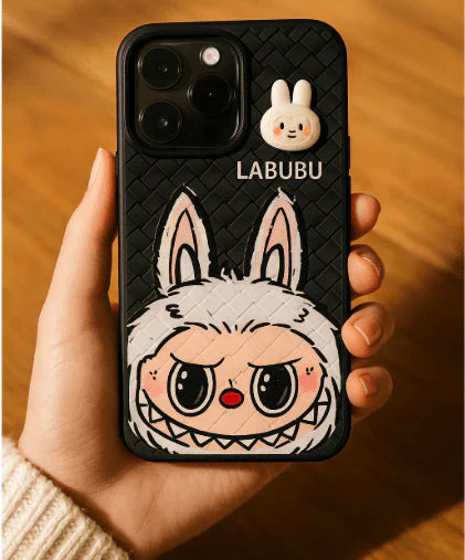 Labubu 3D Bunny Woven-Texture iPhone Case – Cute Protective Cover | Emiravaly UAE