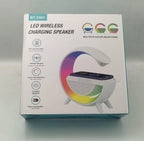 Smart LED Table Lamp Wireless Charger, Night Light, Alarm Clock, and Bluetooth Speaker