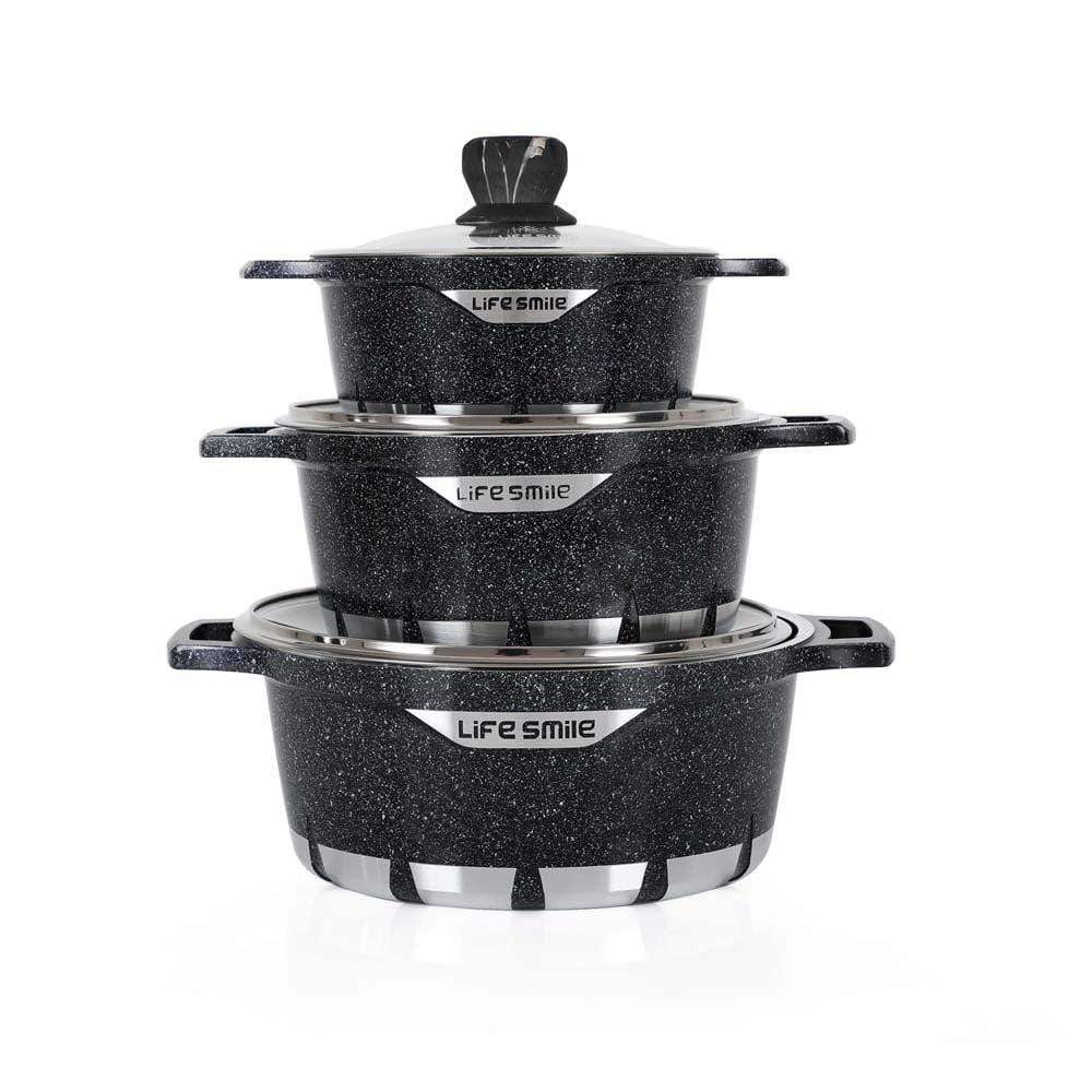 Set of black cookware with 'Lifesmile' branding on a white background Eiravaly uae