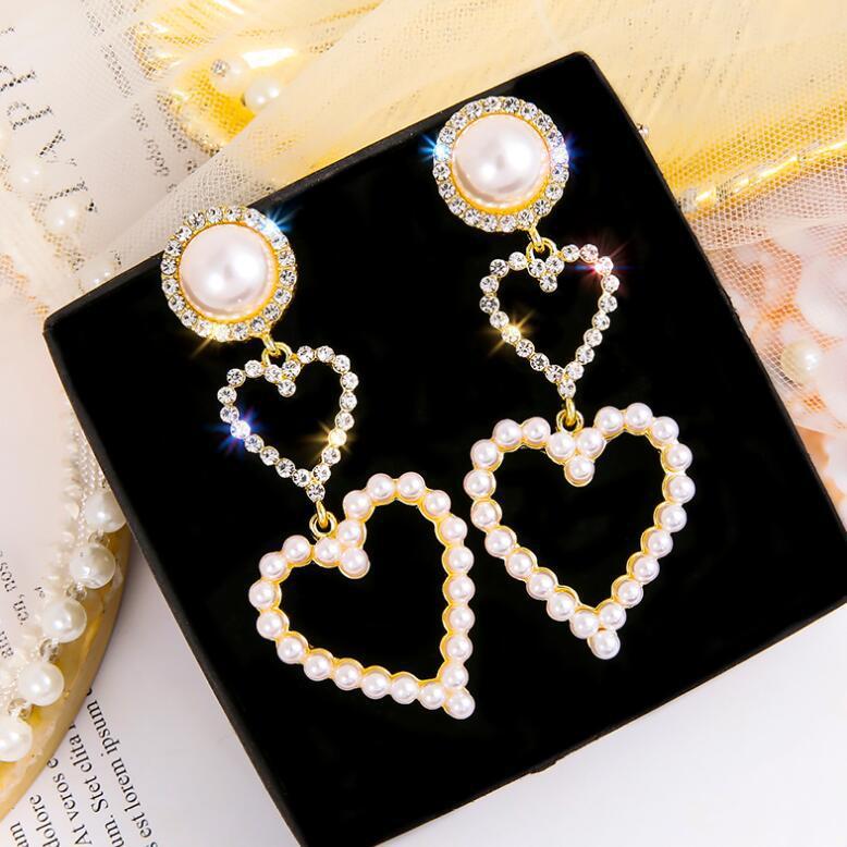 Elegant Pearl Rhinestone Drop Earrings for Women – Gold Alloy Statement UAE Style