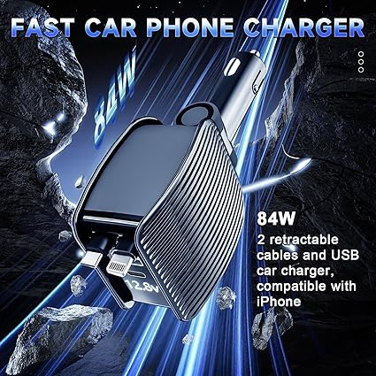 84W Retractable Car Charger – Fast Charging USB for All Devices | Emiravaly UAE