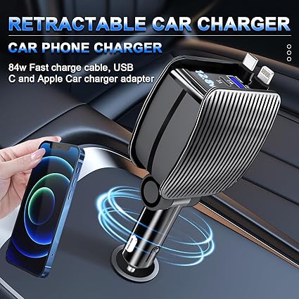 84W Retractable Car Charger – Fast Charging USB for All Devices | Emiravaly UAE