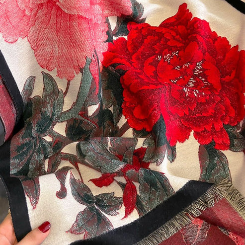 Retro Floral Warm Cashmere Scarf for Women – Thick, Soft & Stylish | Emiravaly UAE