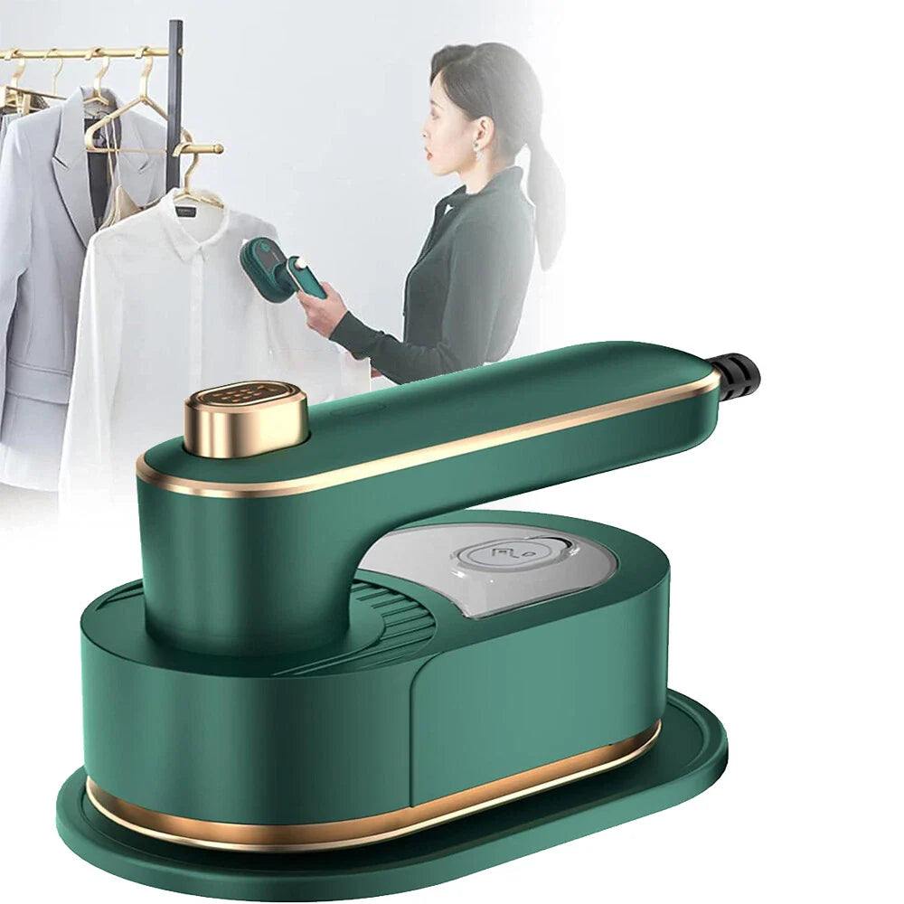 Woman using Foldable Mini Travel Iron on fabric — compact steam iron by Emiravaly
