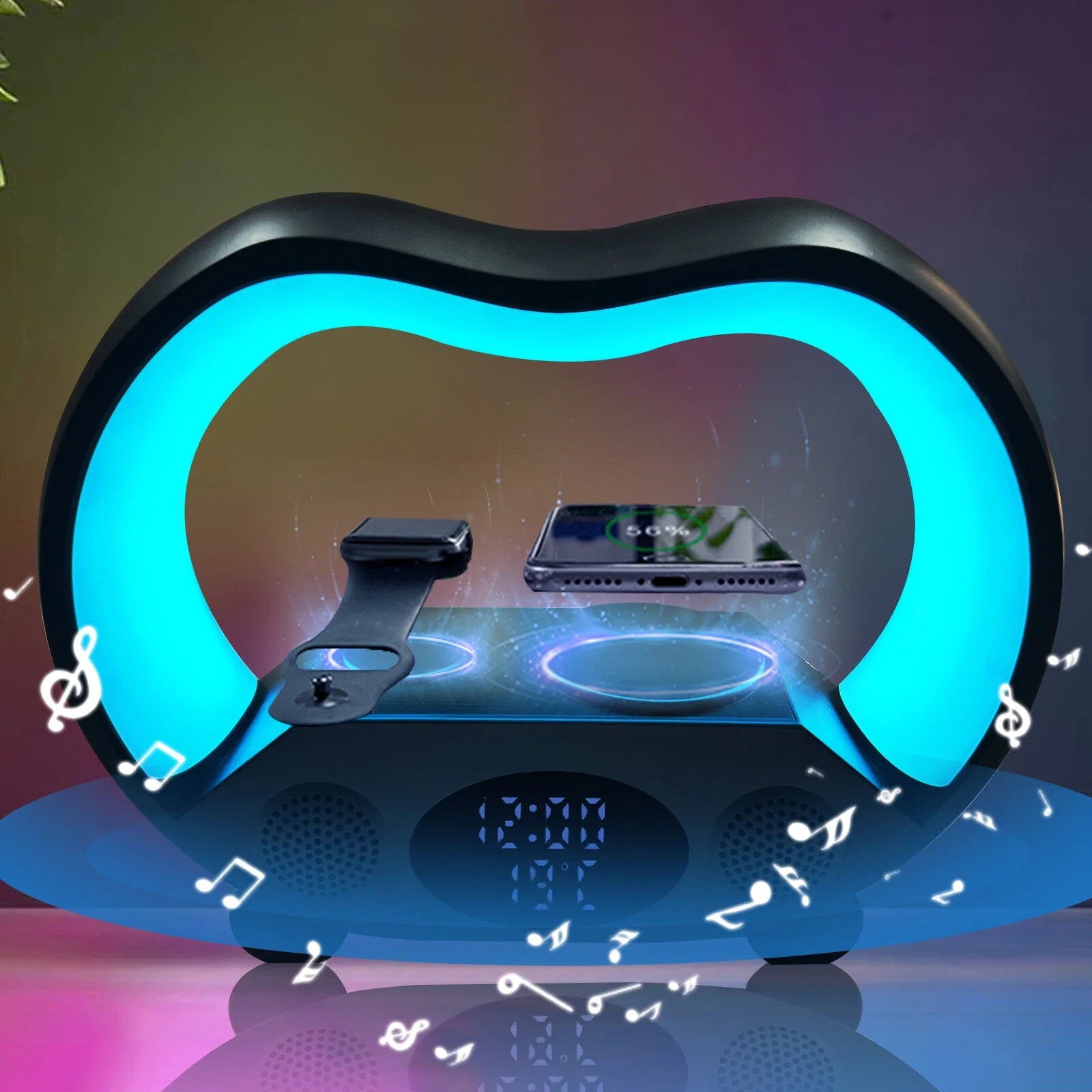 6-in-1 Smart LED Table Lamp with Wireless - مصباح ذكي 6 في 1 مع شاحن وسماعة
