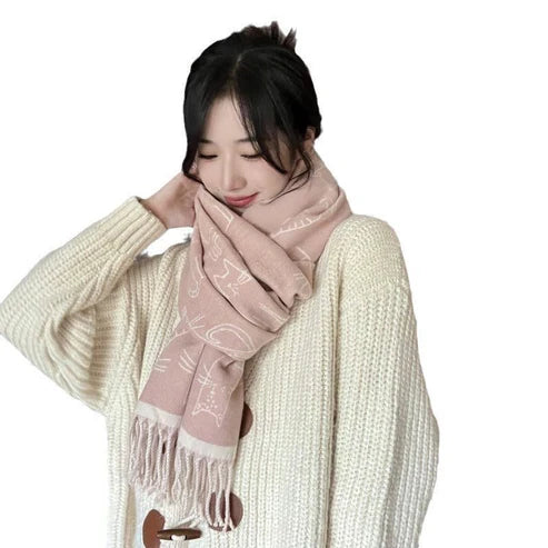 Double-Sided Cashmere Scarf for Women – Warm Winter Wrap | Cat Design | Emiravaly UAE