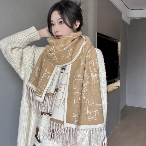 Double-Sided Cashmere Scarf for Women – Warm Winter Wrap | Cat Design | Emiravaly UAE